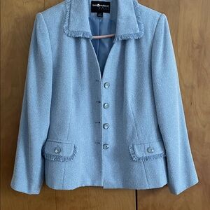 Sag Harbor Women's Blazer in Light Blue with Fringe Details
